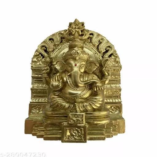 Sri Maha Ganapathy/Ganesha/Vinayagar Polystone Statue Idol 16cm (Gold Colour) - Springkart 