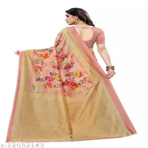 FLORAL PRINTED BLEND SAREE - Springkart 