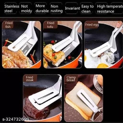 Tongs | Spatula Tongs | Steak Clamp | BBQ Cooking Tool Frying Turner | Double Sided Spatula |Multifunctional Stainless Steel Food Flipping Clip | Steak Tong Food Clamp - Springkart 