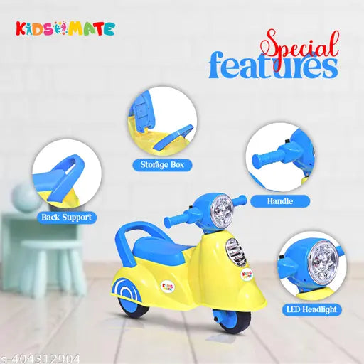 Kidsmate Rhino Push Scooter: A Fun Ride On Experience with Music & Light for Kids | Boys/Girls Age 2-5 Years | Exciting and Safe Outdoor Toy (Yellow/Blue)