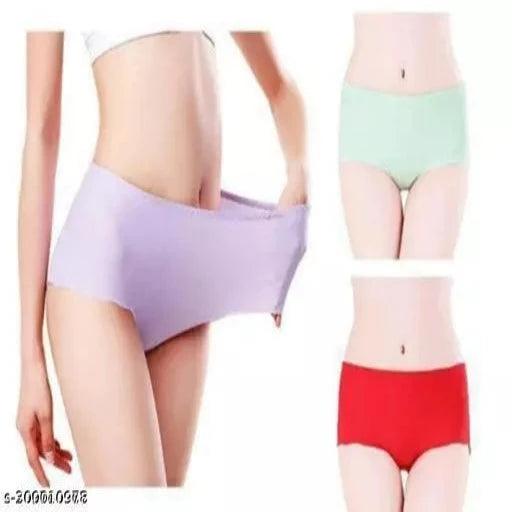 Pack of 3-Womens Ice Silk Seamless Panties Hipster Briefs Ladies Innerwear Medium Waist Soft and Breathable - Springkart 