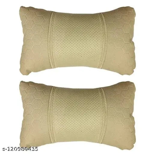 Car Neck Rest Football Design Leatherite Car Pillow Cushion For Universal for all car (Beige, Pack Of 2)