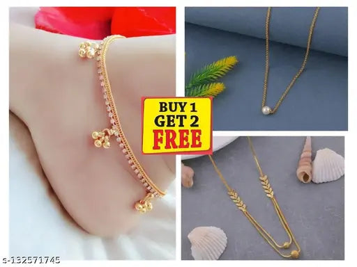 FANCY ANKELT WITH PEARL CHAIN PENDANT AND TWO LINE MANGALSUTRA