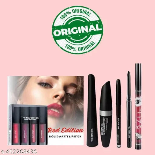 4in 1 Red matte lipstick with 4 different shades and Waterproof Eyeliner, Mascara With Eyebrow Pencil 3 g (Black) & 2 LONG LASTING EYELINER PENCIL & ADS KAJAL