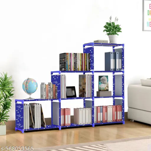 Xcentex - 9 Shelf Book shelf Almirah - Foldable, Collapsible & Portable bookshelf, Showcase bookstand Rack, open wardrobe