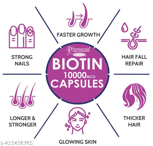 Biotin 10000 mcg , ( Pack Of 30 Capsule ) High Strength Supplement for Hair Growth, Skin & Nails Health