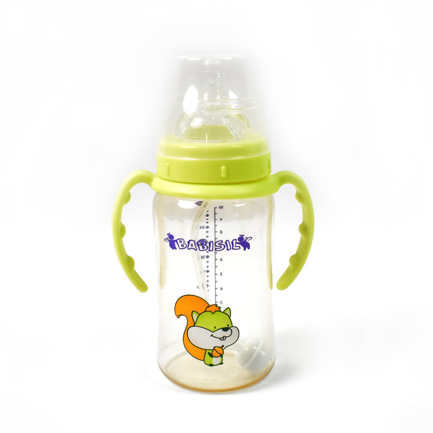 Plastic Baby Feeding Bottle With Handles Cleaning Brush Straw (300 Ml 1 Pc) - Springkart 