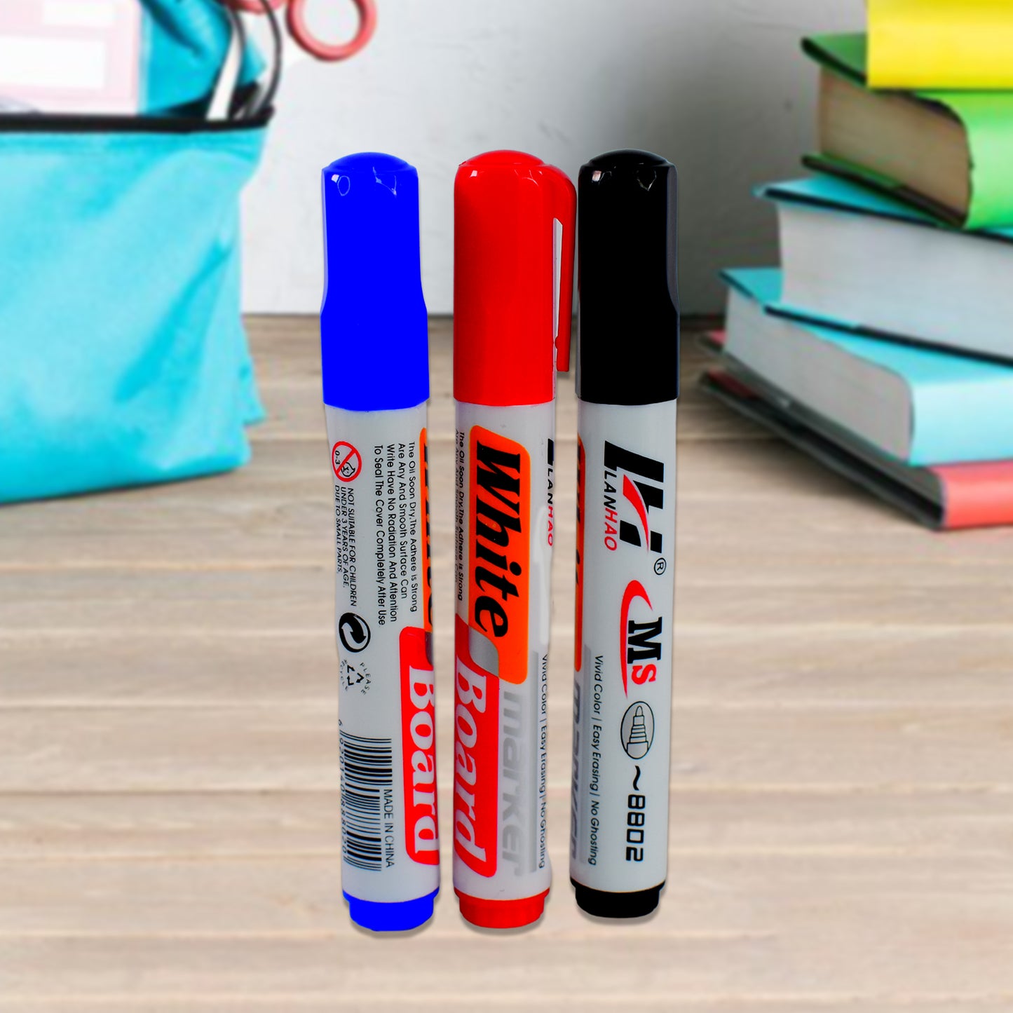 Whiteboard Marker Set (Blue Black Red) With Board Duster - Pack Of 4 - Springkart 