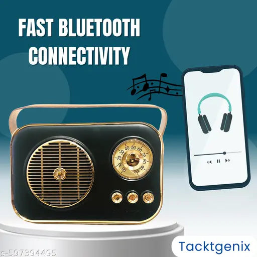 RG TGX Vintage Retro Portable Wireless Bluetooth Speaker with FM Radio, USB & TF Card | Classic Design | Rechargeable Battery | HIFI Stereo Sound (BLACK)