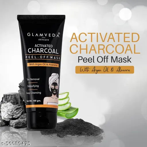 Glamveda Charcoal Peel Off Mask Enriched With Argan Oil and Aloe Vera |Blackhead Remover Mask & Oil Control Anti Acne|  100gm