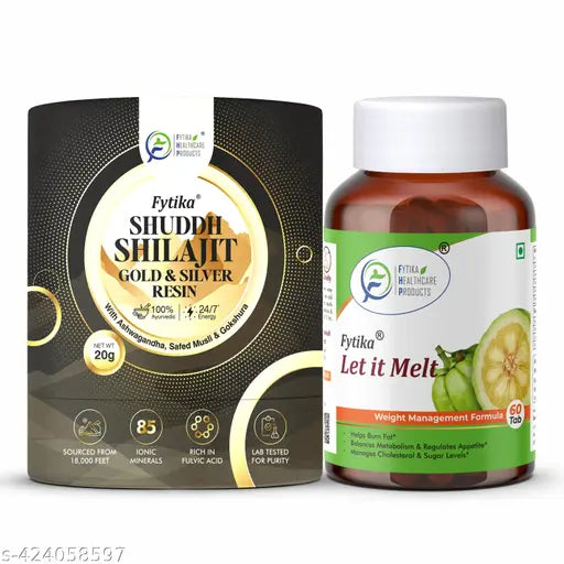 Weight Management Combo - Shuddh Shilajit Gold and Silver Resin - 20G + Let it Melt - 60 Tablets - Springkart 