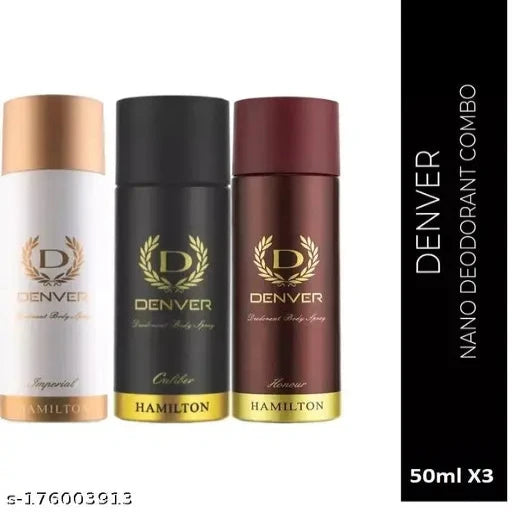 DENVER Perfume Body Spray Caliber,Honour & Imperial Nano Deo Long Lasting Set of 3 Deodorant Spray