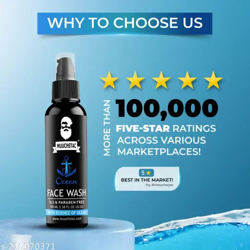 Muuchstac Ocean Face Wash for Men | Fight Acne & Pimples, Brighten Skin, Clears Dirt, Oil Control, Refreshing Feel - Multi-Action Formula | 100 ml