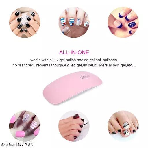 Nail Art Combo Nail Polish Nail Glitter Nail Tape Nail Doting Pen.,ED UV Light Nail polish dryer Pack Of 5 - Springkart 