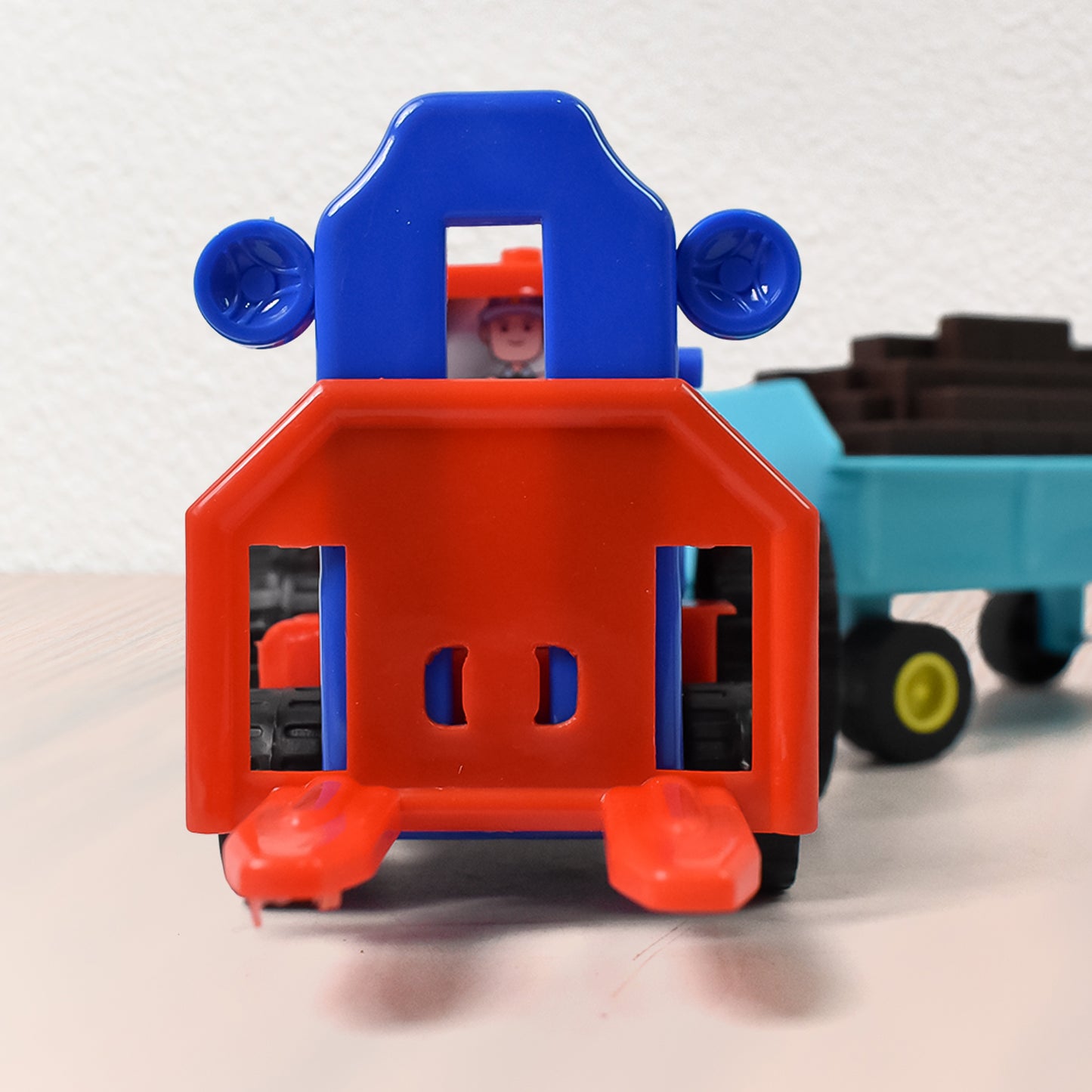 Plastic Tractor Toy Friction Powered Tractor With Bricks Trolley (1 Pc) - Springkart 