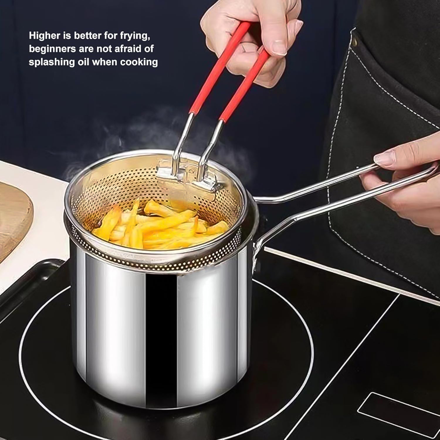 Small Deep Frying Pot With Strainer Basket (2 Pc Set) - Springkart 