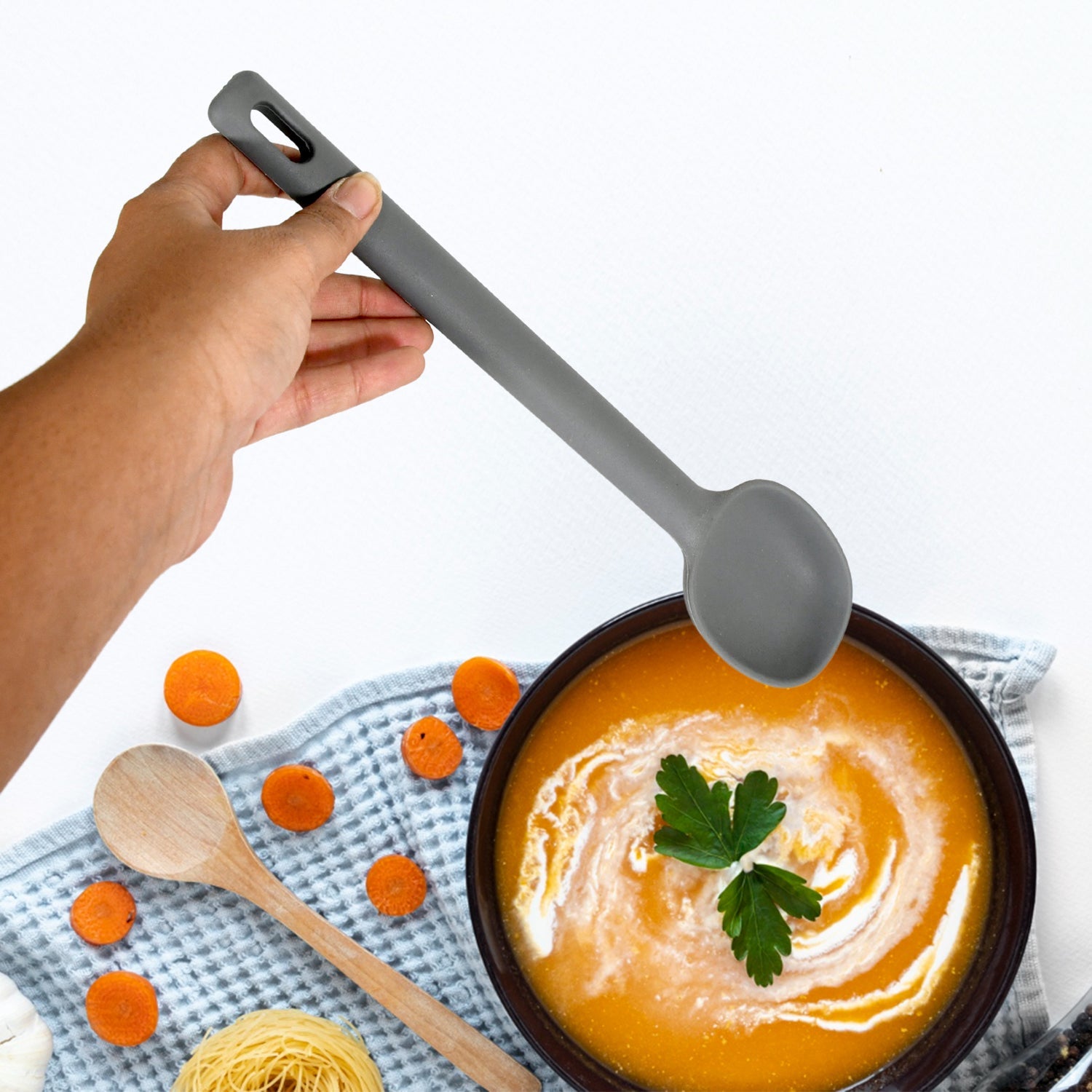 Multipurpose Silicone Spoon, Silicone Basting Spoon Non-Stick Kitchen Utensils Household Gadgets Heat-Resistant Non Stick Spoons Kitchen Cookware Items For Cooking and Baking (6 Pcs Set) - Springkart 