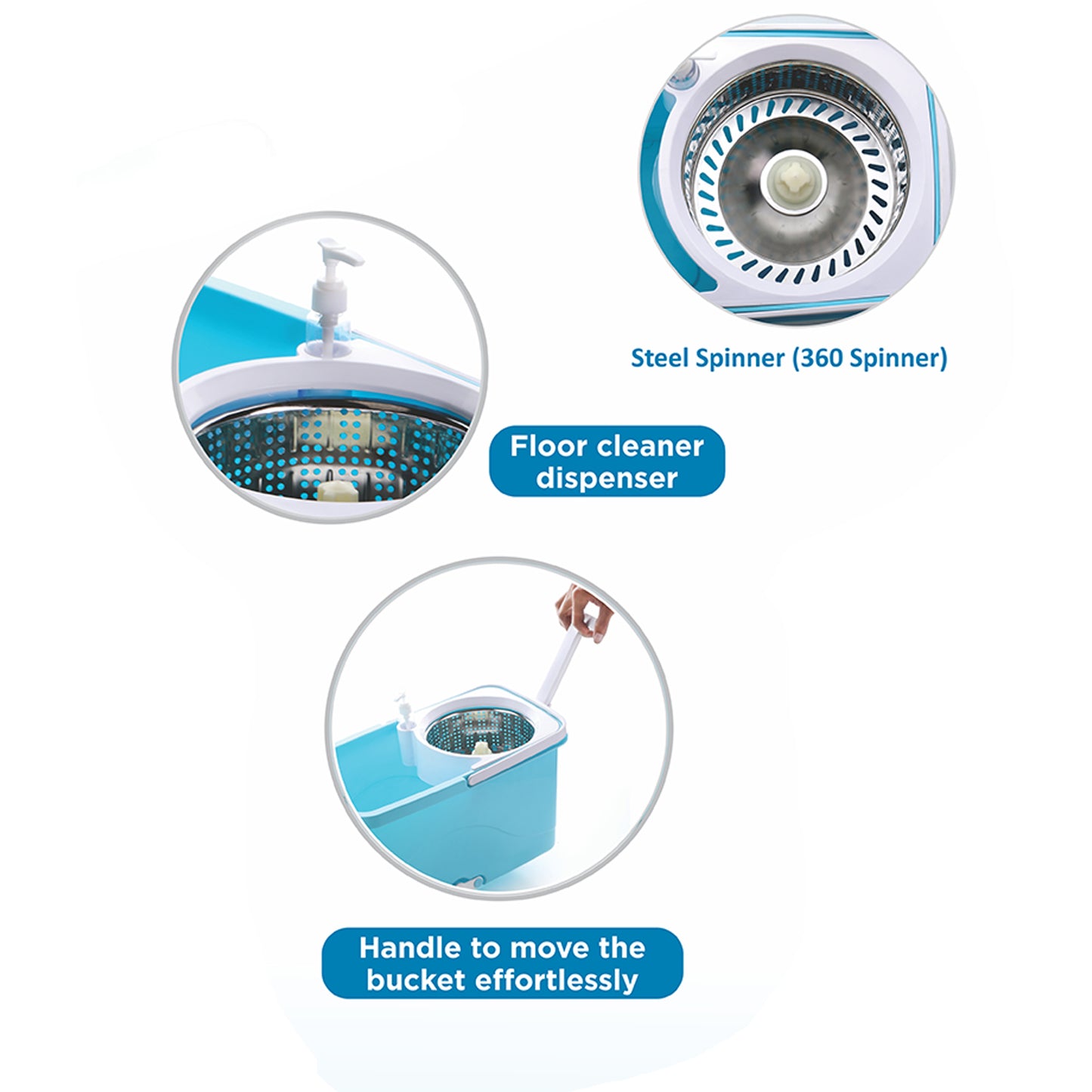 8703 Spin Mop With Bigger Wheels And Plastic Auto Fold Handle For 360 Degree Cleaning - Springkart 