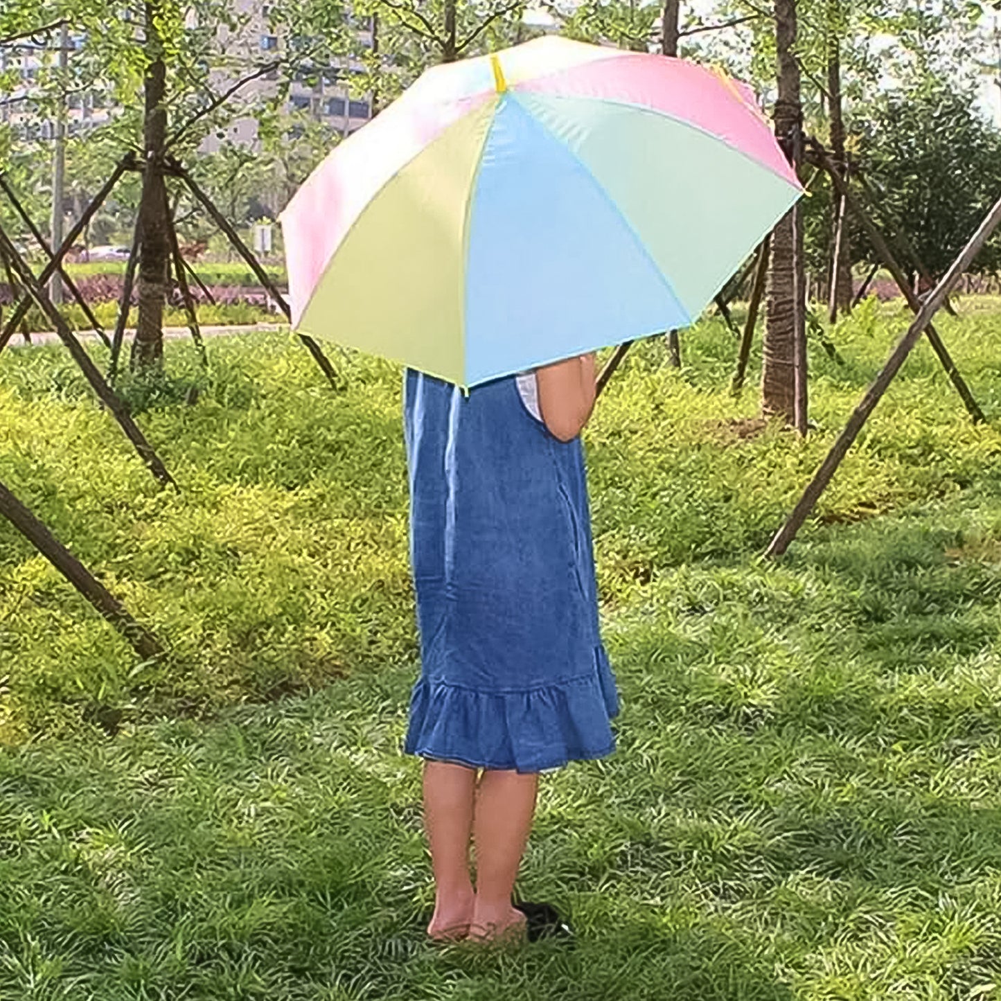 Colorful Rainbow Umbrella Multi-colour J Shaped Handle (1 Pc) - Springkart 
