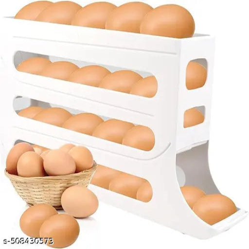 Auto Rolling Fridge Egg Organizer Space-Saving 4-Tier Stackable Egg Dispenser Holds 30 Eggs
