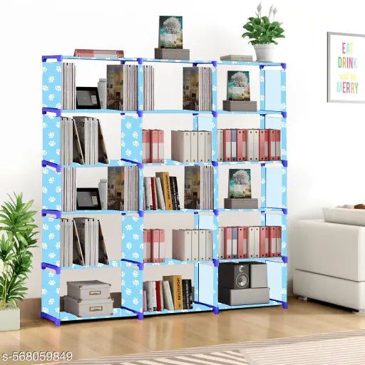 Xcentex - 18 Shelf Book shelf Almirah - Foldable, Collapsible & Portable bookshelf, Showcase bookstand Rack, open wardrobe