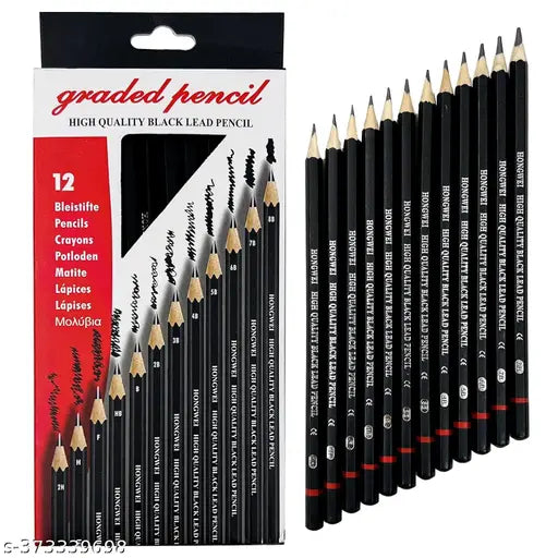 Assorted Gray-Black Sketching Pencils of 12 Shades for Artists, Students, Beginners