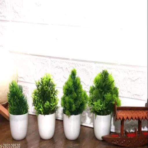 Set Of 4 Artificial Plants With Pot For Home And Office Decor Bonsai Wild Artificial Plant with Pot (11 cm, Green)