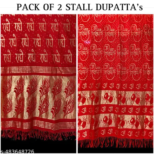 DUPATTA (RED) (RADHEY RADHA+ OM NAMAH SHIVAAY) FOR MEN/WOMEN/KIDS AND KIDS