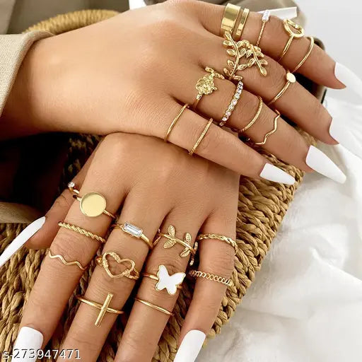 Gold Plated Set of 24pcs Contemporary Stackable Rings Set