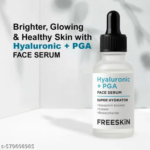 Freeskin Hyaluronic Acid + PGA Face Serum with Aquaporin Booster, Copper & Biosaccharide | Intense Hydration, Glowing Skin & Fine Line Care | Daily Use for Dry, Normal & Oily Skin | Unisex | 30ml