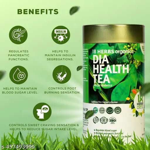 18 Herbs Organics Dia Health Tea (40 Tea Bags - Pack of 2) Organic Herbal Anti Diabetic Care Tea Bags - Blood Sugar Control Diabetes Tea