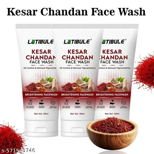 Latibule Kesar Chandan Face Wash, Skin Lightening & Tan Removal Face wash,Oil Controal & Remove Pigmentation Tan Removal Face Wash, All Skin Types Face Wash 50ml(Pack of 3)