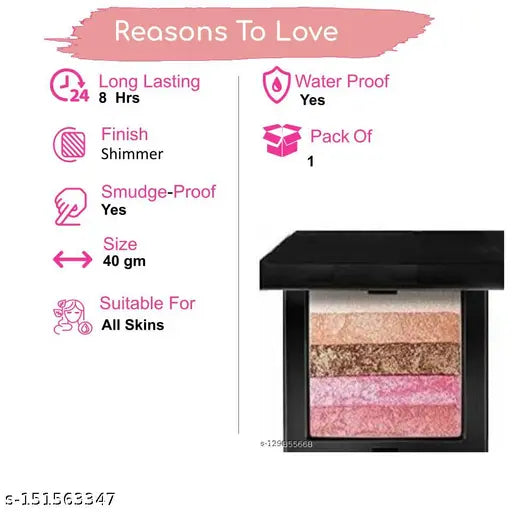 RONZILLE metallic blusher square palette case & Long Lasting Highlighter  (shade 02)