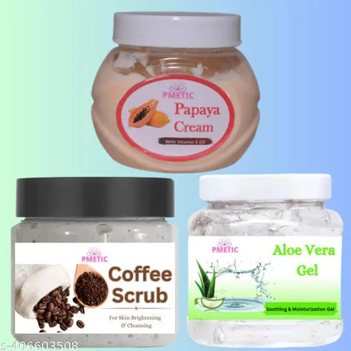 Papaya Cream 100gm, Coffee Scrub 100gm, White Aloe Vera Gel 100gm For Man & Woman - Springkart 