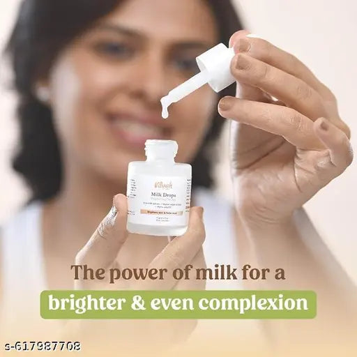 Vilvah Store Milk Drops Brightening Serum Formulated With Rice Milk Extract, Marine Algae Extract, Alpha Arbutin, Fades Scars, Brightens Skin & Even Skin Tone For All Skin Type, 20ml