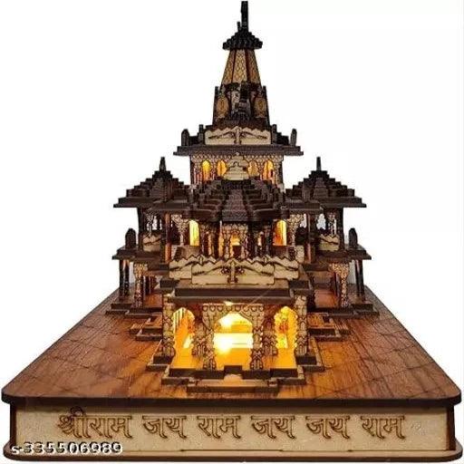 Wooden LED Lights Temple Shri Ram Mandir Ayodhya 3D Decorative Showpiece - Springkart 