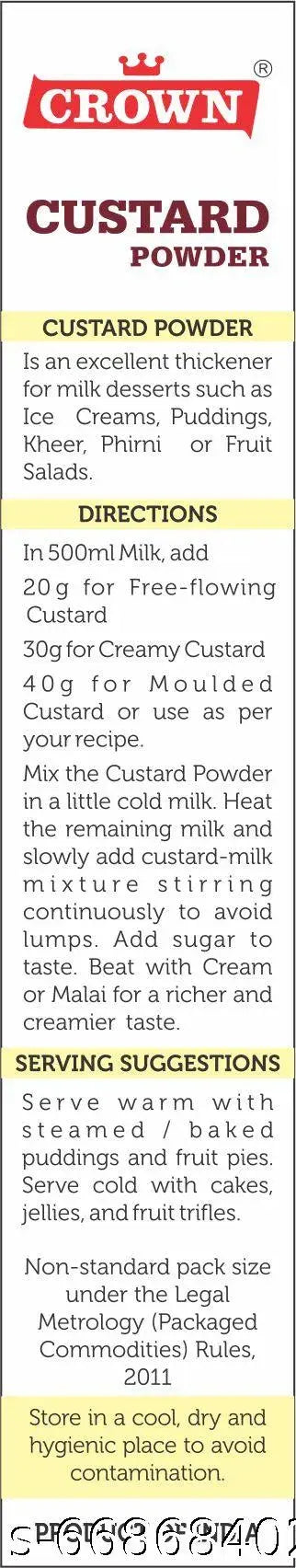 CROWN Custard Powder 330g (Pack of 110g x 3 Flavors: Vanilla, Raspberry, Pista)