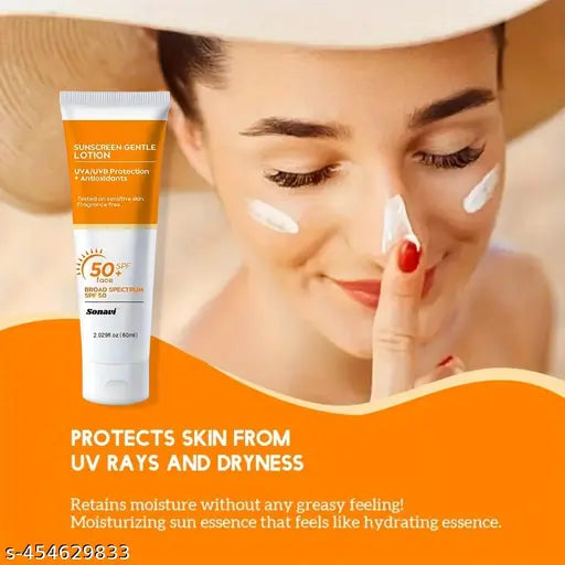 Sunscreen SPF 50+ Lotion, No White Cast, Quick Absorbing All Skin Types - 60ml (Pack 2)