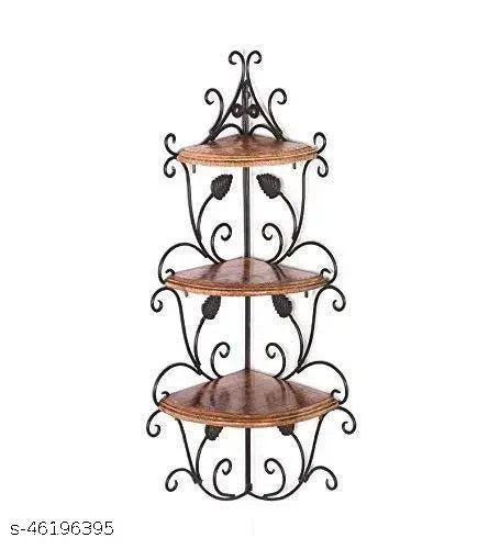 Beautiful Handicraft Wooden 3-Tier Corner Rack Shelf for Living Room (Brown, 26 X 13 X 9 Inches)