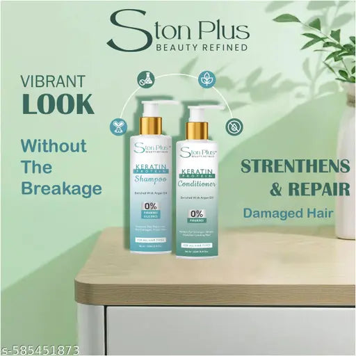Ston plus beauty  Sulphate-Free Smoothening Shampoo & Hair Repair Conditioner  Combo | 500ml Each | For Dry, Damaged, Frizzy Hair | Deep Nourishment