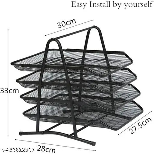 Metal Mesh 4 Trays Desktop Organizer/Rack Storage for Home and Office Accessories Files/Documents/Letters/Magazine/Newspaper Holder