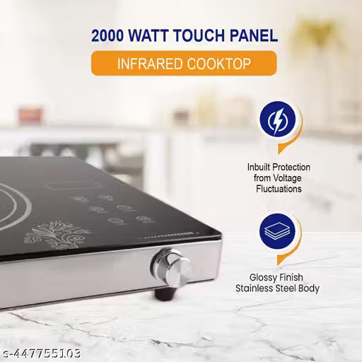 Infrared Cooktop | 2000 Watt, Stainless Steel & Ceramic | Adjustable Temperature Control | Cool Touch Handle | 1-Year Warranty