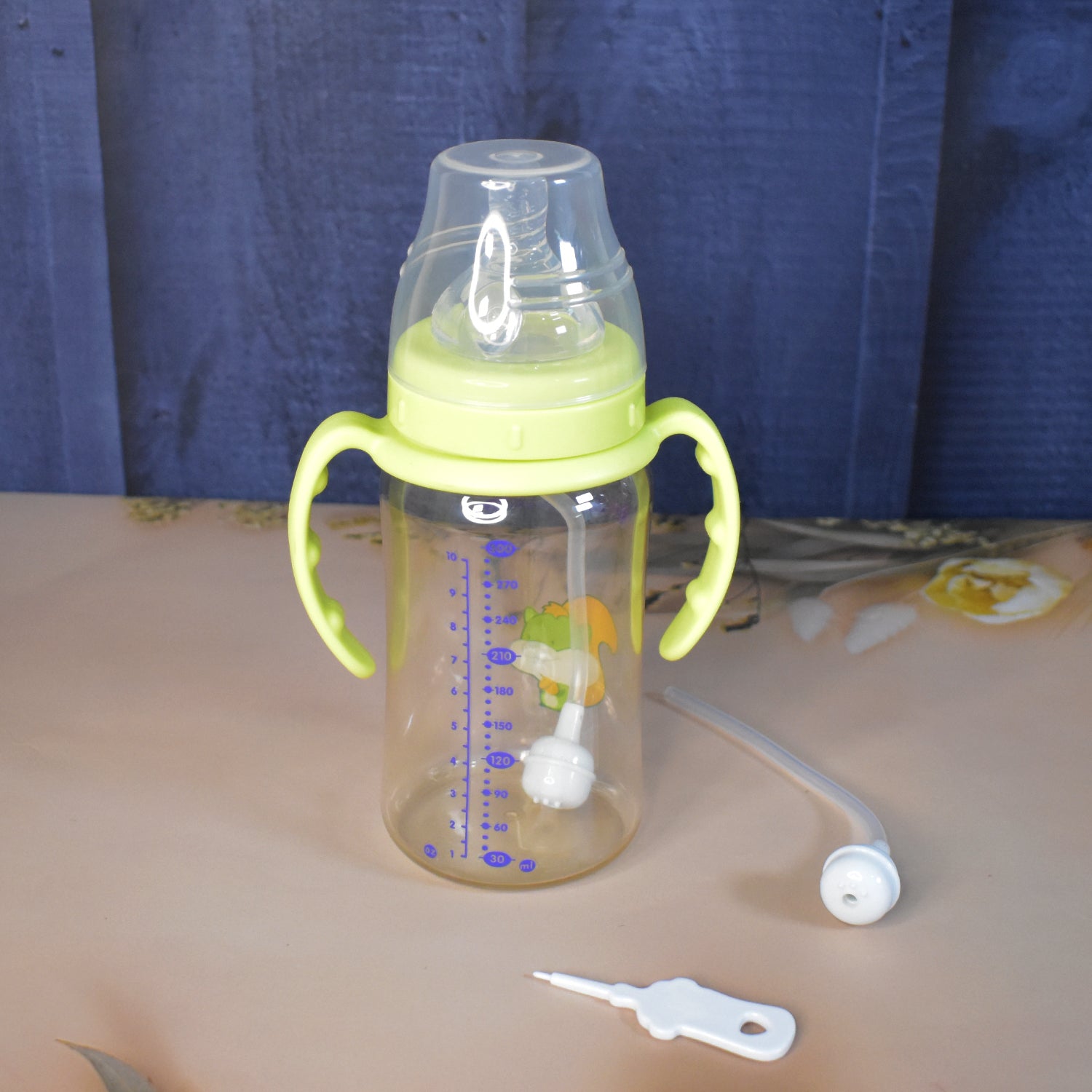 Plastic Baby Feeding Bottle With Handles Cleaning Brush Straw (300 Ml 1 Pc) - Springkart 