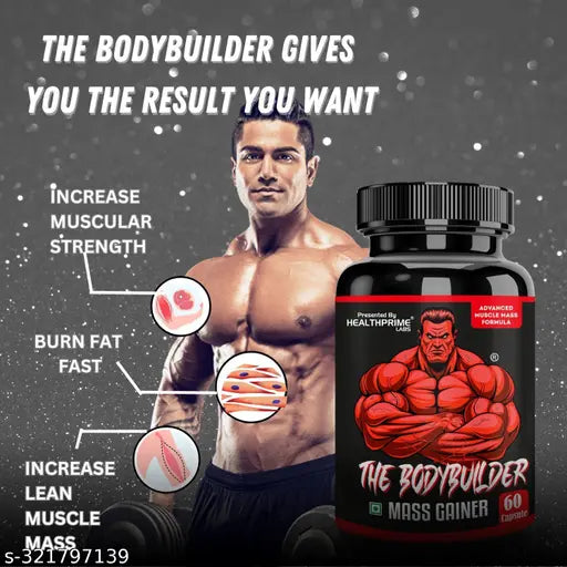 Mass Gainer for Muscle Building, Weight Gain & Muscle Mass Gain Whey Protein 60 Caps (HEALTHPRIME LABS THE BODYBUILDER) - Springkart 