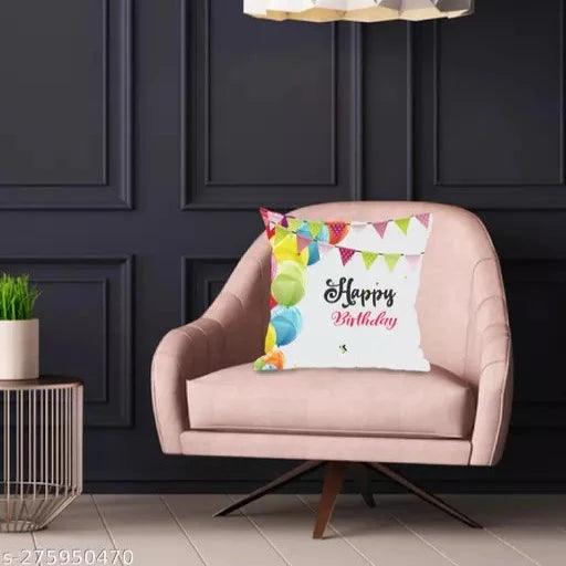 'Happy Birthday' Printed Cushion Cover with Filler Combo = Pillow + Mug + Key Chain (12" x 12 Inches) - Springkart 