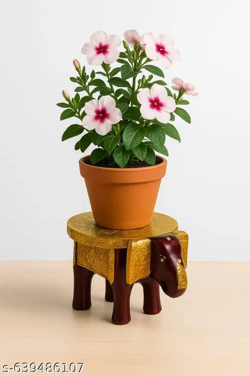Handcrafted Wooden Elephant Stool Set | Golden Embossed Design | Combo of 2 Decorative Stools