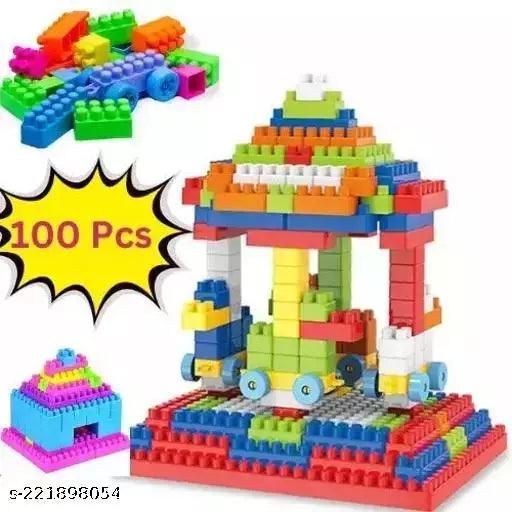 PUREEY Kids Toys 100 Pcs Medium Size Building Block Toy for Kids Smart Activity Fun and Learning Game Puzzle Train Blocks For Kids, Multi Color - Springkart 