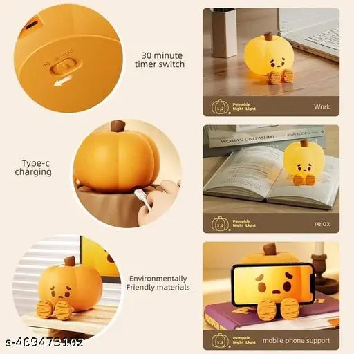 Pumpkin Night Lamp for Kids, Cute LED Light Silicone USB Rechargeable Bedside Touch Lamp