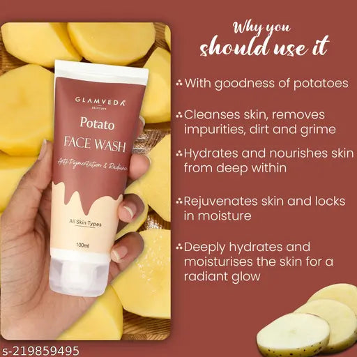 Glamveda Potato Anti Pigmentation Face wash - Reduces dark spots hyper-pigmentation & blemishes-No Paraben, SLS, silicone - All Skin Types - 100ml ( Pack of 2 )
