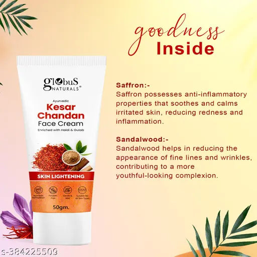 Globus Naturals Daily Glow Kesar Chandan Face Cream with SPF, Skin Lightening Formula For All Skin Types, 50 gm (Pack of 2)